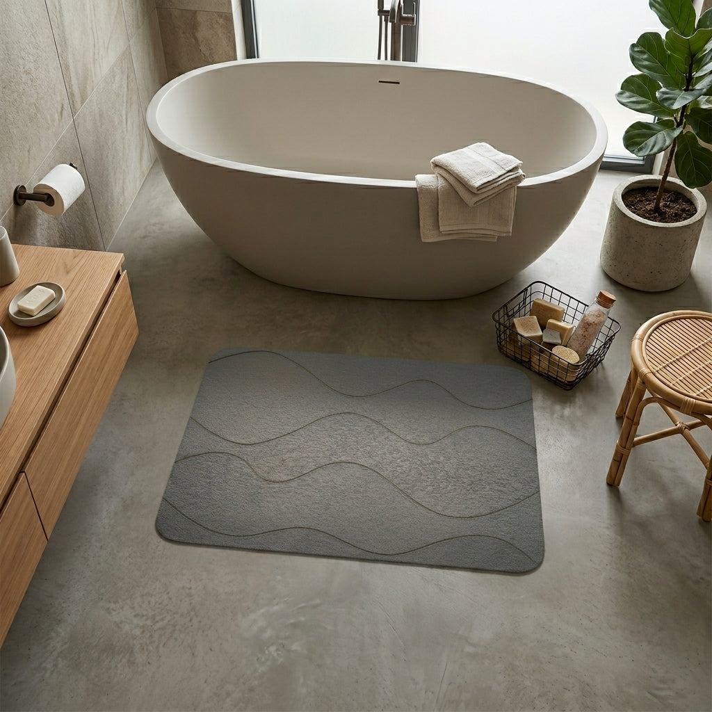 Tapis de bain en diatomite 80 cm - posé en salle de bain