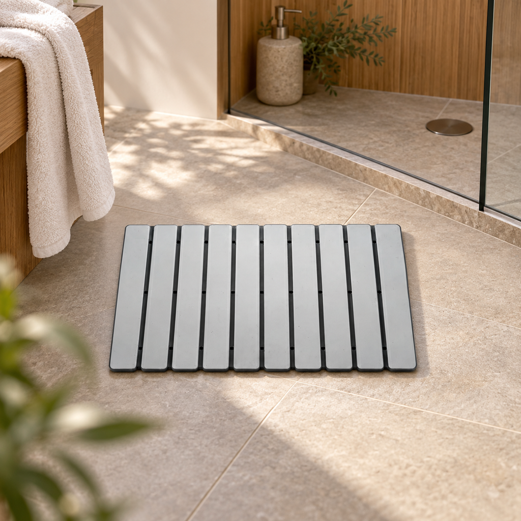 Caillebotis Diatomite – Gris Argent dans une ambiance spa