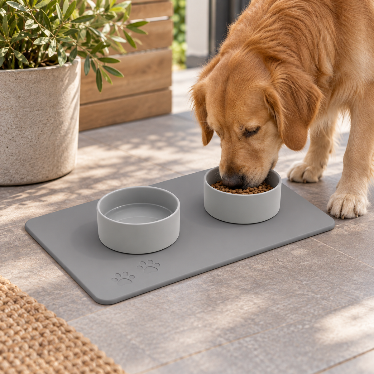 Lot De 2 Gamelles Pour Animaux dans un intérieur chaleureux avec un animal