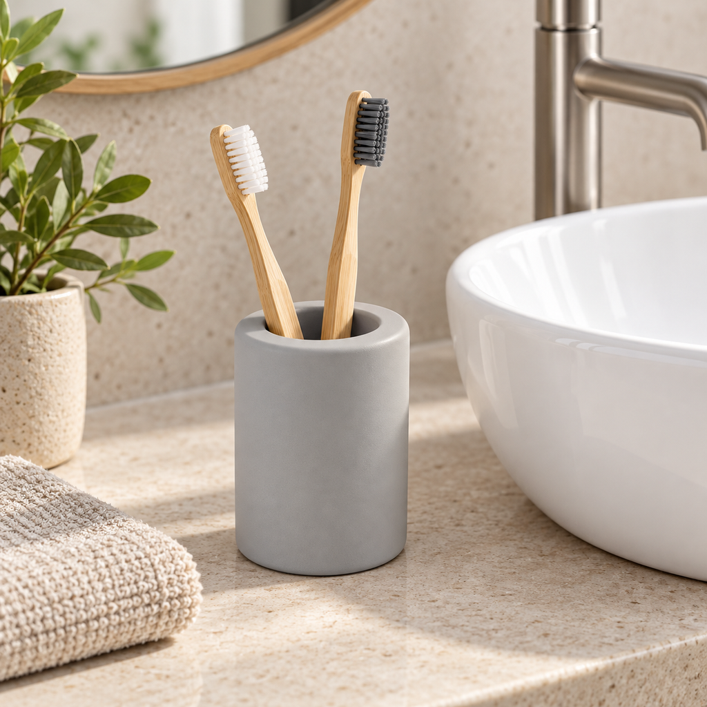 Petit Porte Brosse À Dent En Diatomite – Gris dans une salle de bain contemporaine