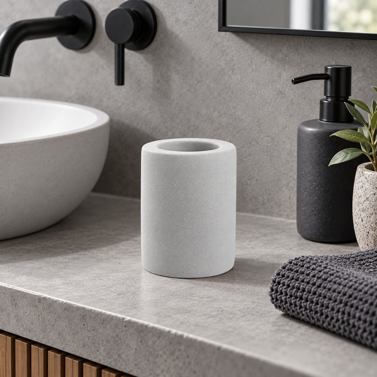 Porte Brosse À Dent En Diatomite Gris – Gris Clair dans une salle de bain contemporaine