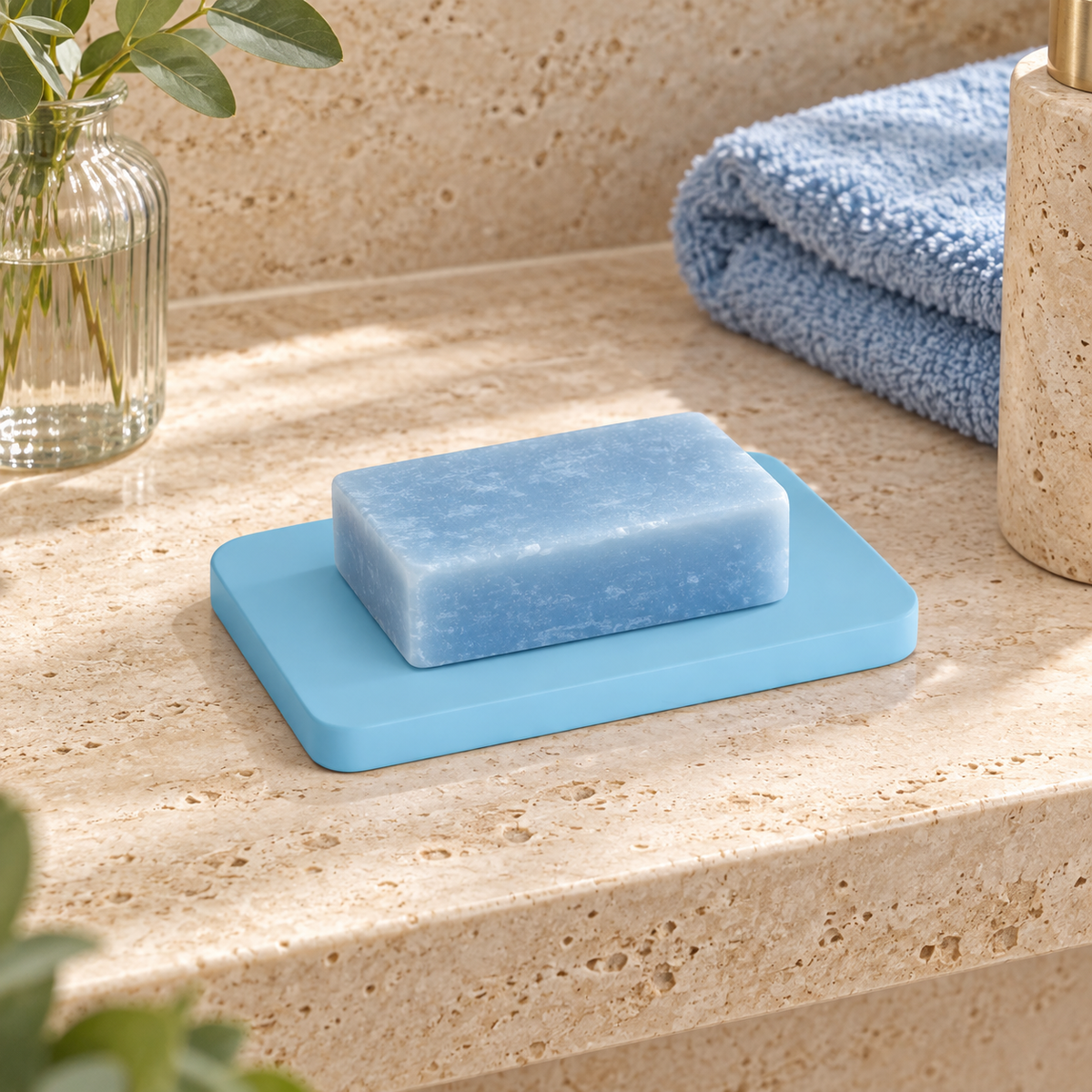 Porte Savon Bleu dans une salle de bain contemporaine