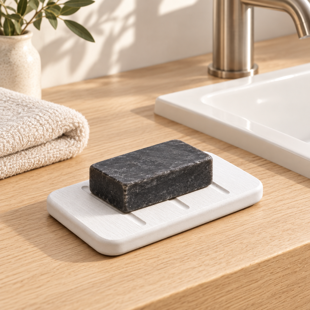 Porte Savon Design – Blanc dans une salle de bain contemporaine