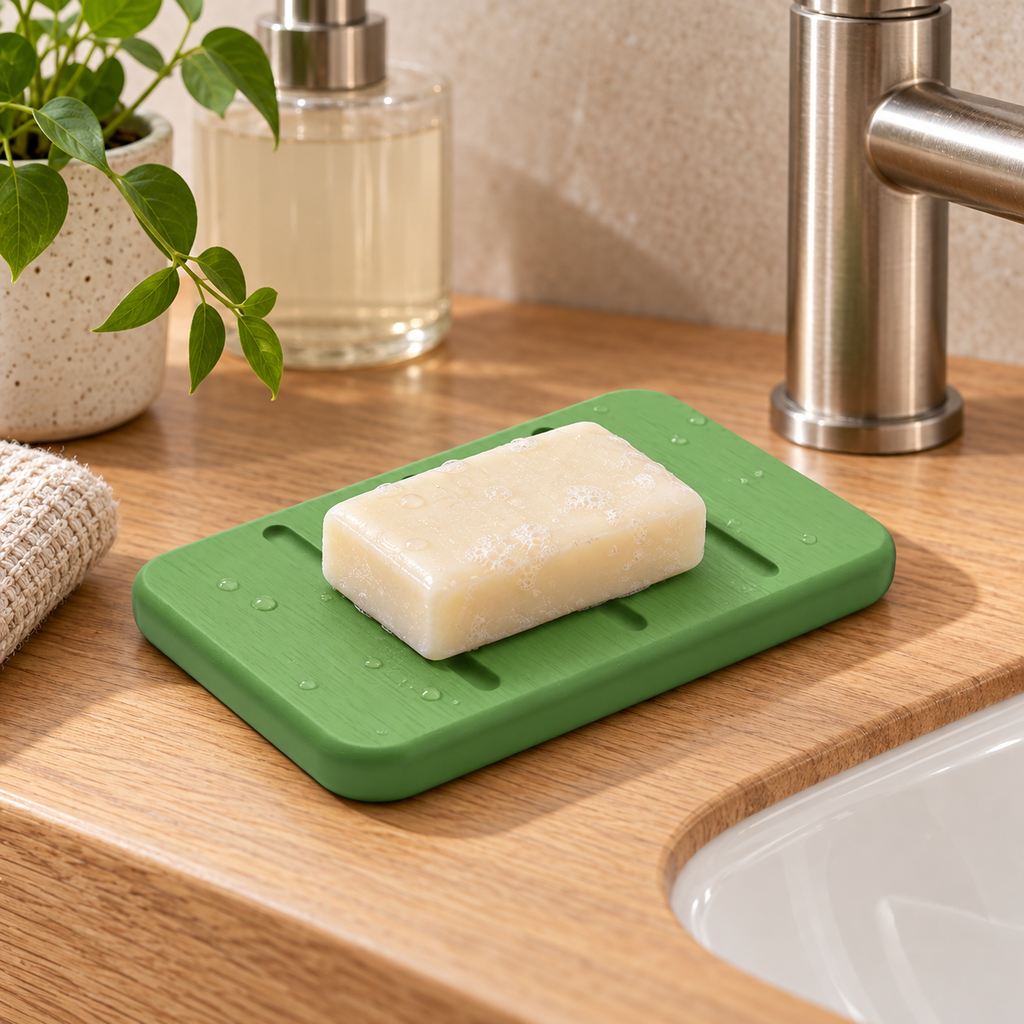 Porte Savon Design – Vert dans une salle de bain contemporaine
