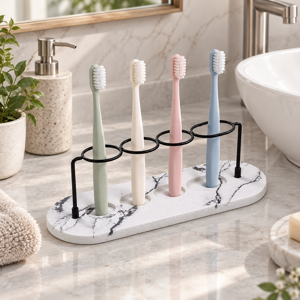 Rangement Brosse À Dents Diatomite – Blanc sur un lavabo lumineux
