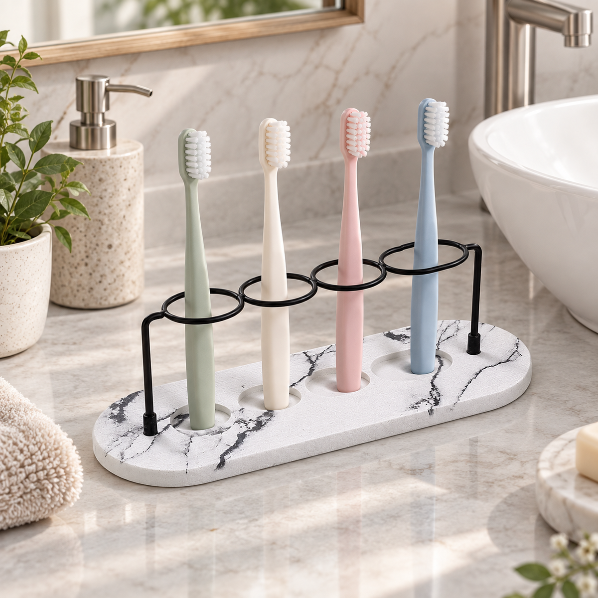 Rangement Brosse À Dents Diatomite – Blanc sur un lavabo lumineux